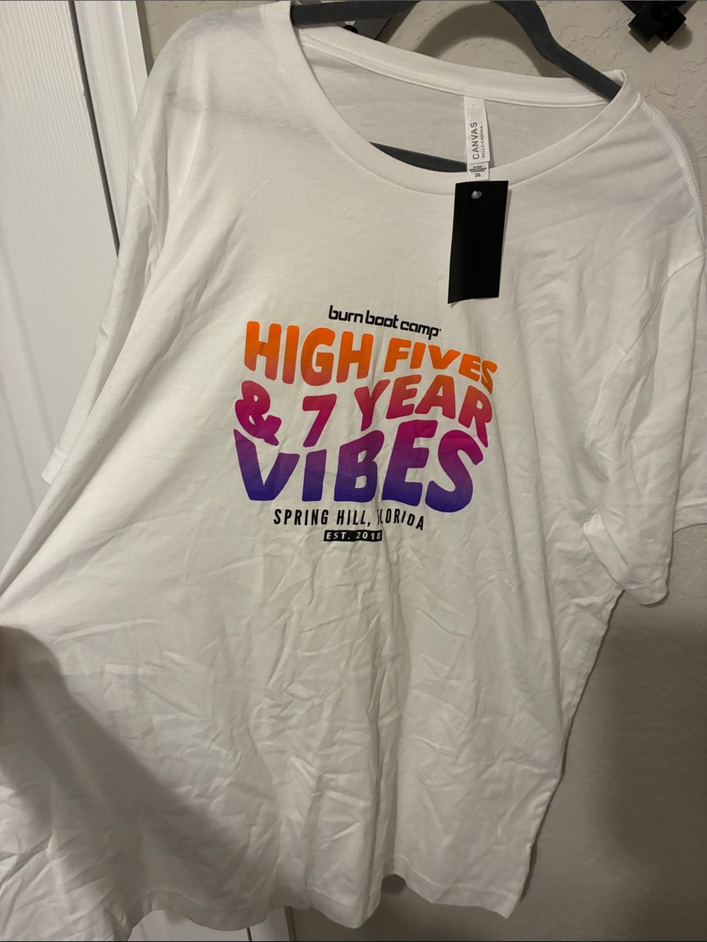 Burn Boot Camp White Short Sleeve 'High Fives & 7 Year Vibes' Graphic Tee